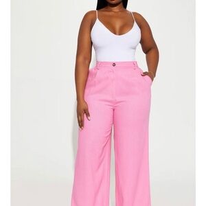 Fashion Nova High-Waist Wide Leg Pants in Pink
